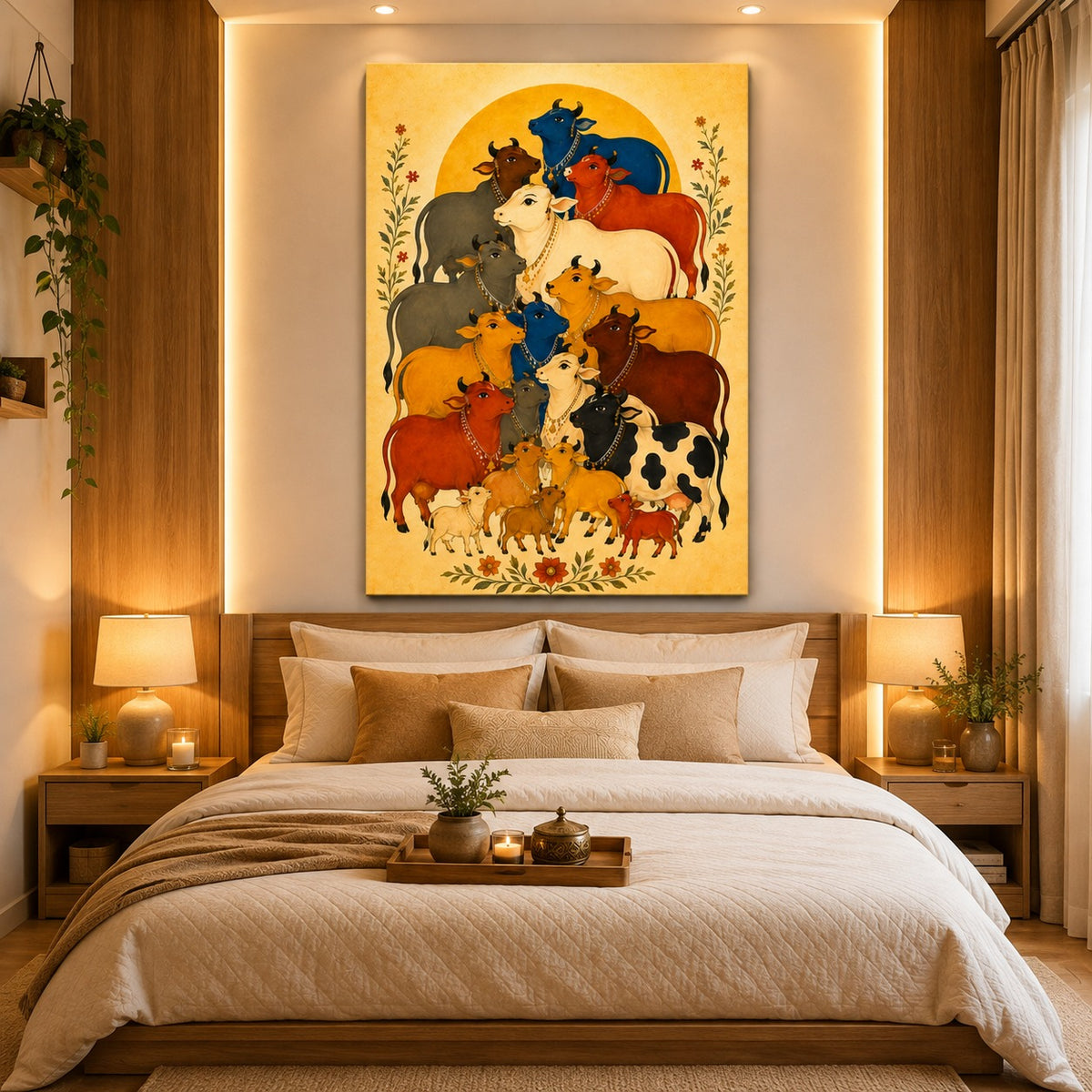 Sacred Cow Canvas Wall Painting | Indian Home Decor – Decor Daddy