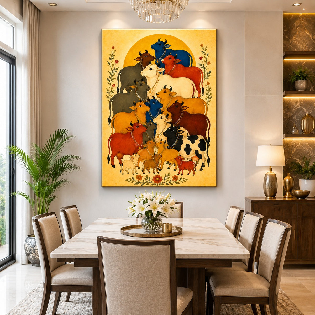 Sacred Cow Canvas Wall Painting | Indian Home Decor – Decor Daddy