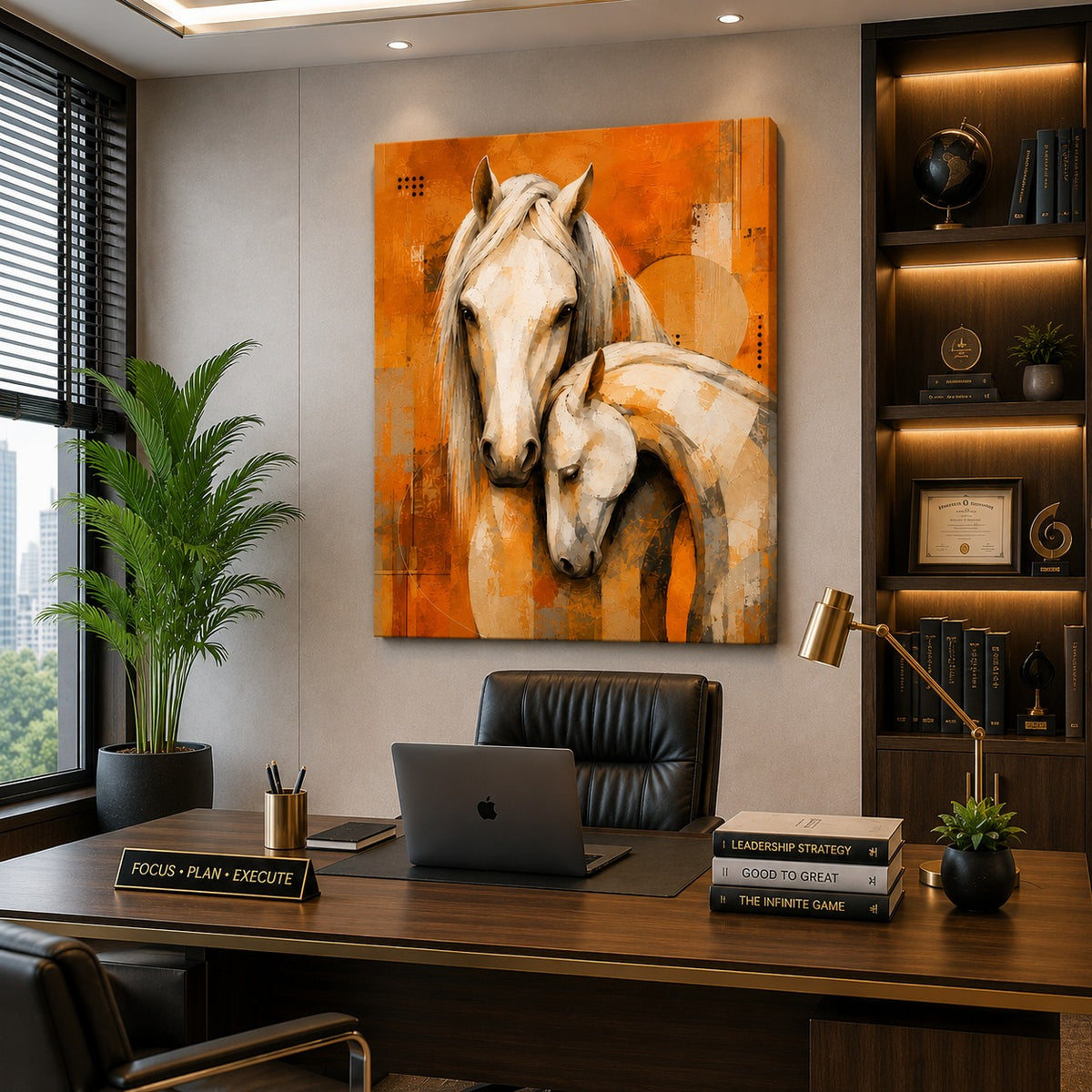 White Horse Canvas Wall Painting | Modern Horse Wall Art – Decor Daddy