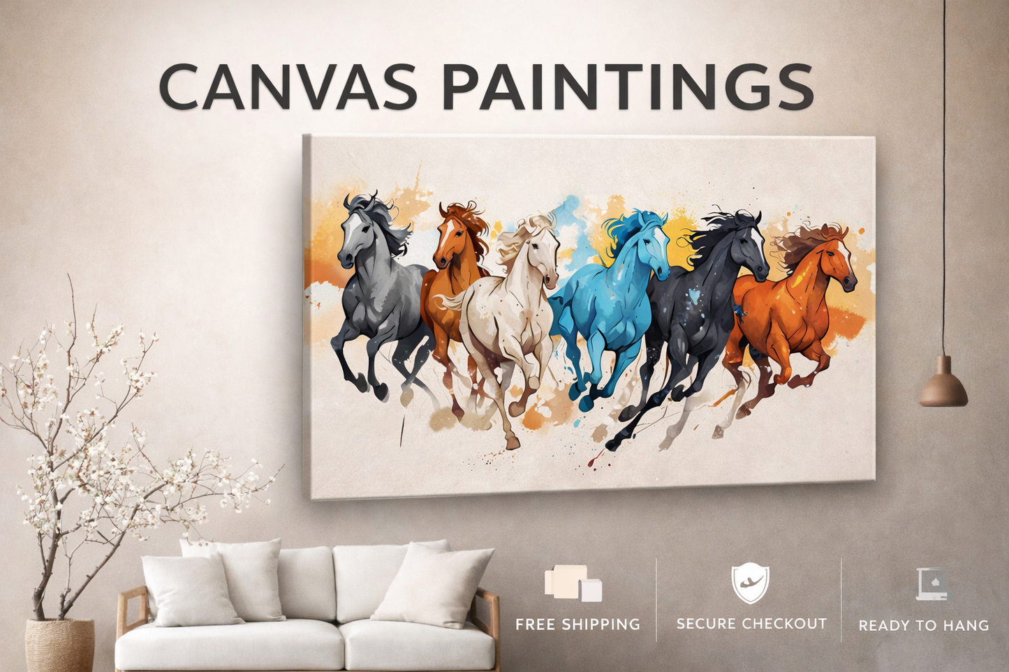 Seven Horses Canvas Art - Modern Vastu & Wall Decor for Living Room
